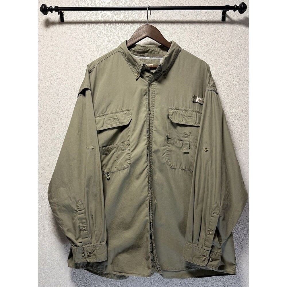 Magellan Sportswear Men’s XXL Fishing Shirt Convertible Sleeves Khaki Vent Back